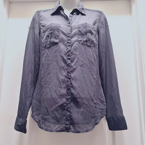 Guess Los Angeles Women's Long Sleeve Sheer Blueish Gray Button Up- Sz. X S - Picture 3 of 15